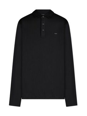 Michael Kors Men's Black Long Sleeve Polo with Subtle MK Logo